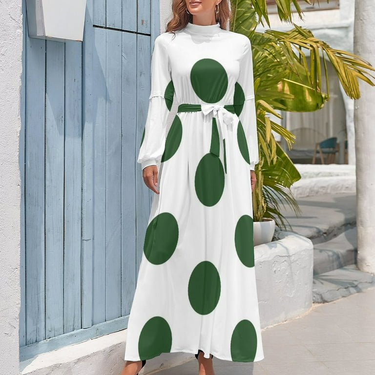 Large PINE GREEN and WHITE POLKA DOTS Long Dress Dress women dresses for  women - Walmart.com