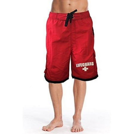 Officially Red Lifeguard Men's Board Shorts Swim Trunks with Side ...