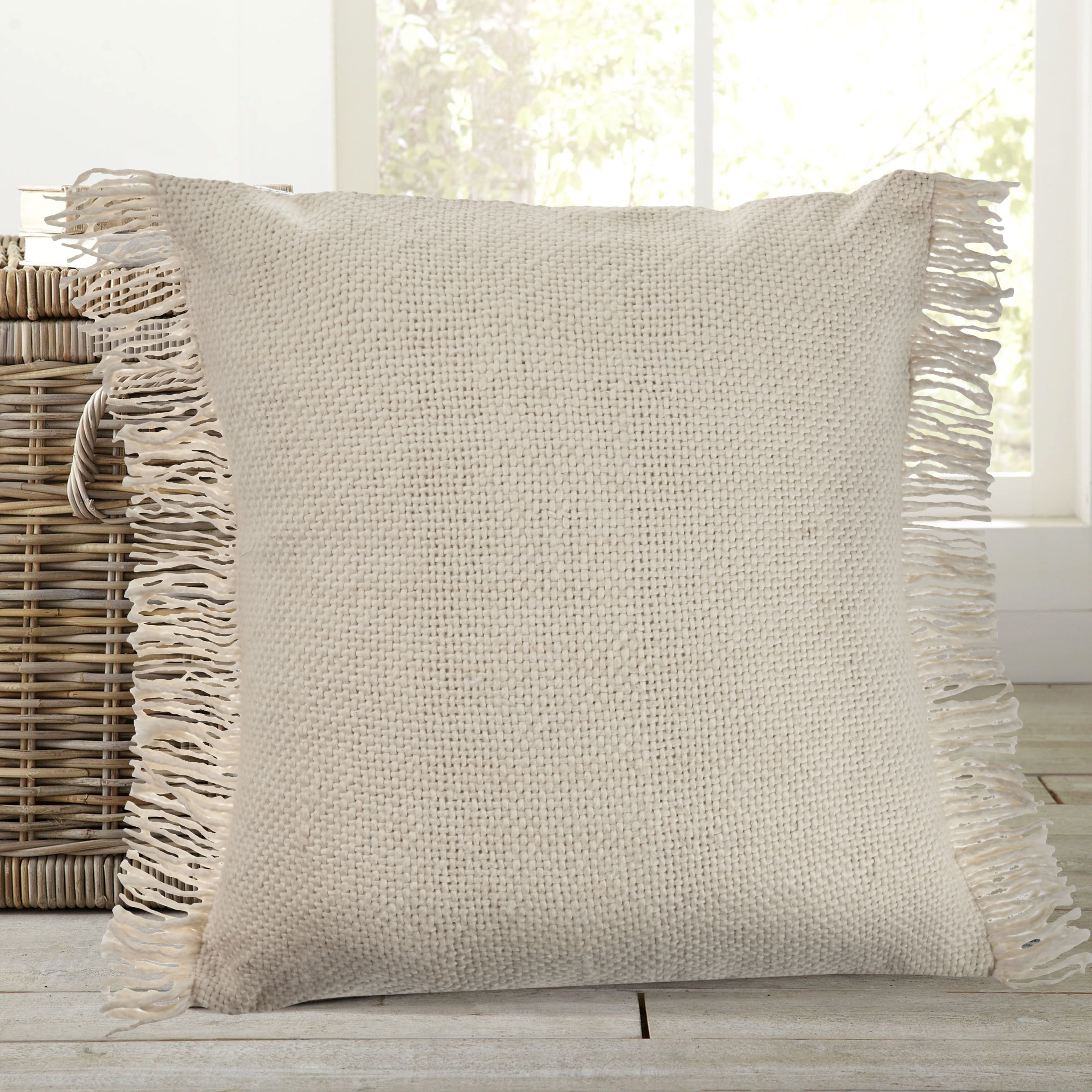 LR Home Solid Woven Fringe Decorative Throw Pillow, 20 in. x 20 in