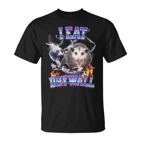 Cotton Men Gifts Cotton T-Shirt with Funny Possum Graphic - "I Eat Drywall" Casual Crew Neck Short Sleeve