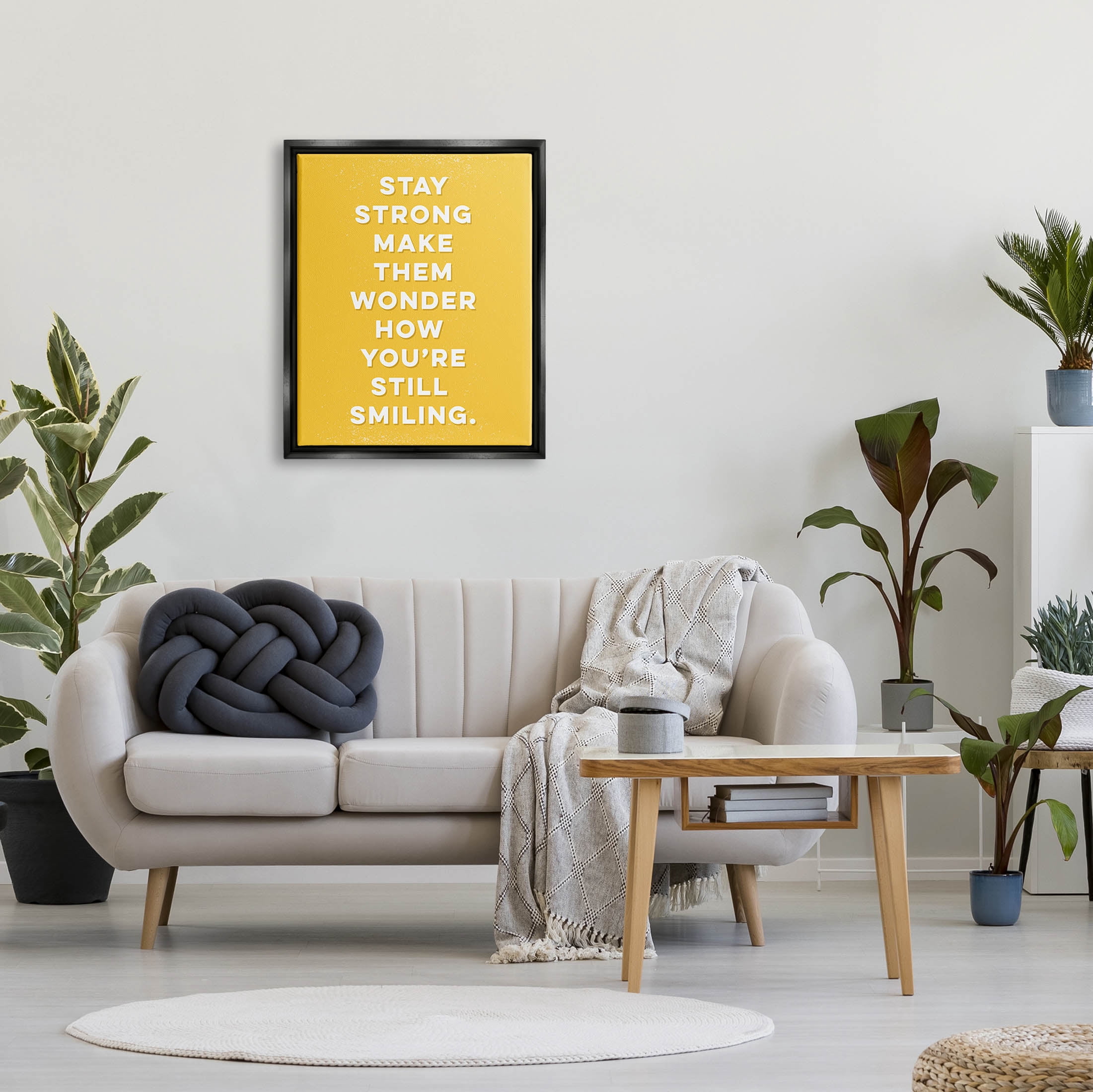 Stupell Industries Stay Strong Inspirational Phrase Graphic Art Jet Black Floating Framed Canvas Print Wall Art, Design by K. Kaufman