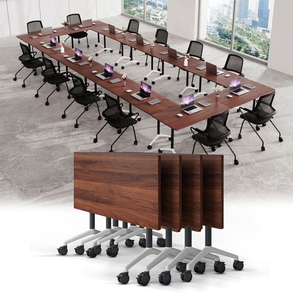 55.1" Conference Table with Wheels, Large Meeting Table for 6-10 People, Foldable Training Room Table with Metal Frame for Office Conference,4PCS