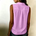 thumbnail image 4 of Women's Linen Sleeveless Blouse Lapel Collar Half Button Casual Tank Top Purple S, 4 of 6