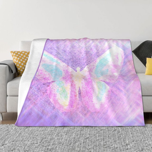 Balery Purple Sparkling Butterfly Manta de Franela con Dibujo, Lujo Ultra Suave y Cálido, Antipelusa y Resistente a las Arrugas para Cama, Sofá, Camping -40"x30"