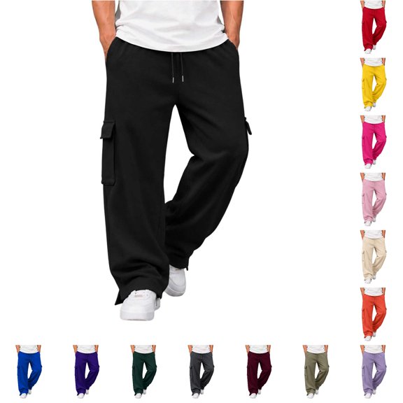 Glisme Pants For Men High Waist Straight Leg Loose Fit Solid Color Slacks Basic Clothes 2Xl Black