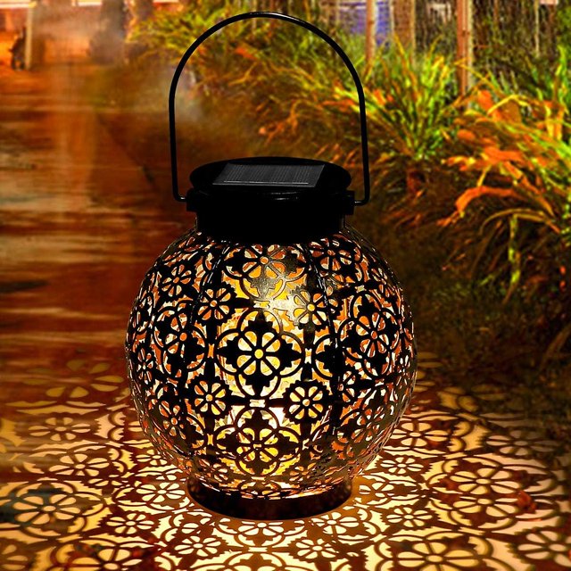 Linterna solar, luz de jardín impermeable LED para exteriores, linterna solar decorativa colgante de metal para jardín, patio, patio y mesa.