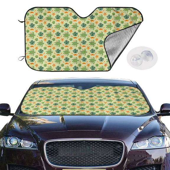 Picia Sea Turtle Curved Windshield Sunshade Accordion Folding Style Auto Shade for Car Truck SUV Van Blocks UV Ray Sun Visor Protector -Small
