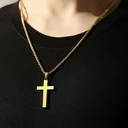 APSVO Gold Cross Necklaces for Men Boys Stainless Steel Cross Pendant Chain Catholic Religious Christian Birthday First Communion Confirmation Graduation Fathers Day Jewelry Gifts Teen Him Dad Kids