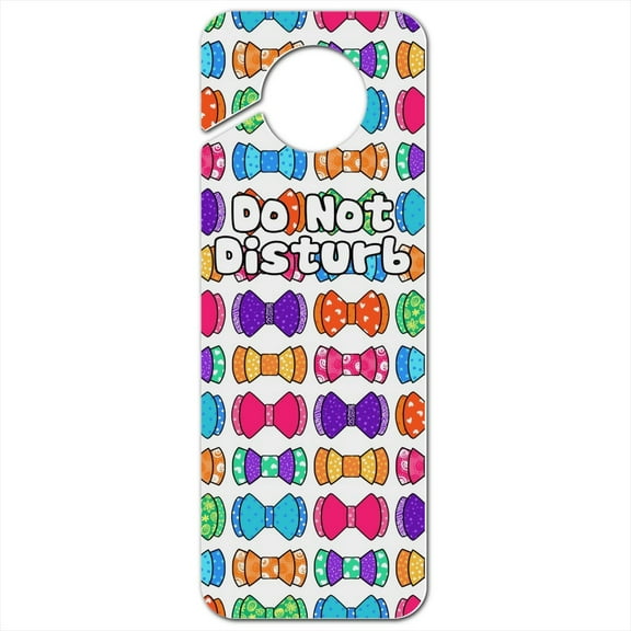 Girly Cute Colorful Bows Pattern Plastic Door Knob Hanger Sign