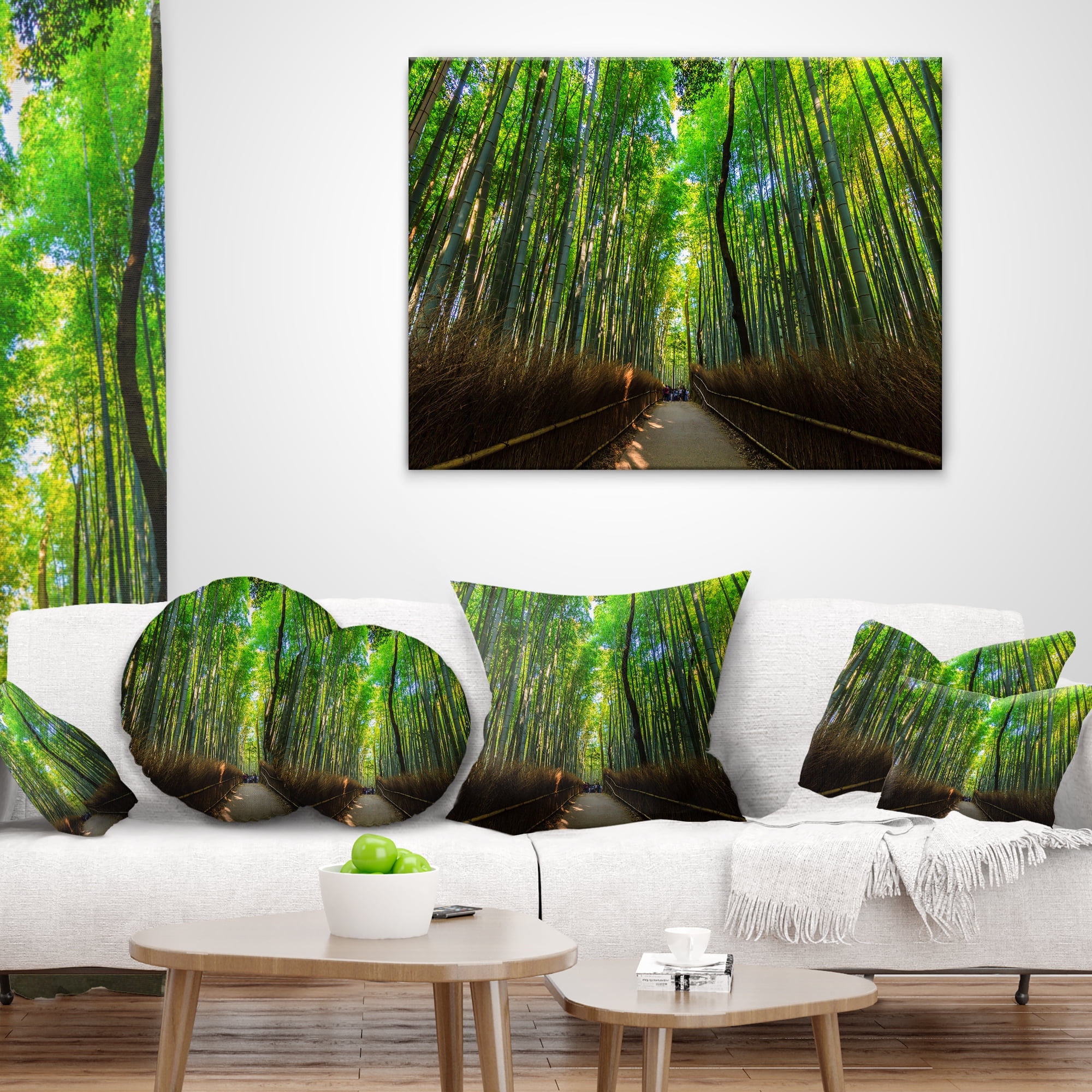 Designart Road through Dense Bamboo Groves - Landscape Printed Throw Pillow - 12x20