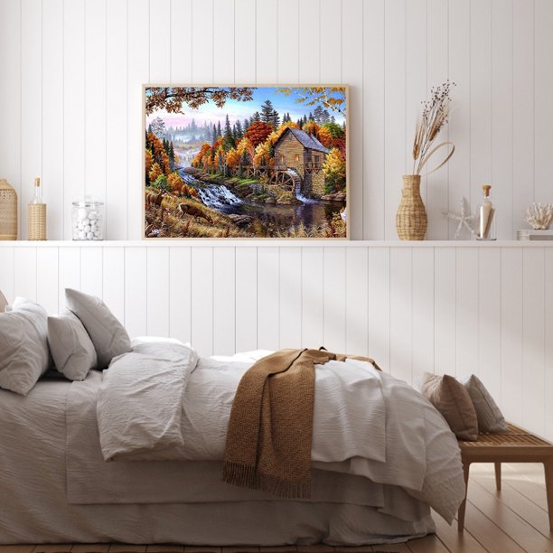 Cuadros Decorativos 5D DIY diamante pintura círculo completo diamante paisaje casa de madera (w785) Ndcxsfigh Nuevos Originales