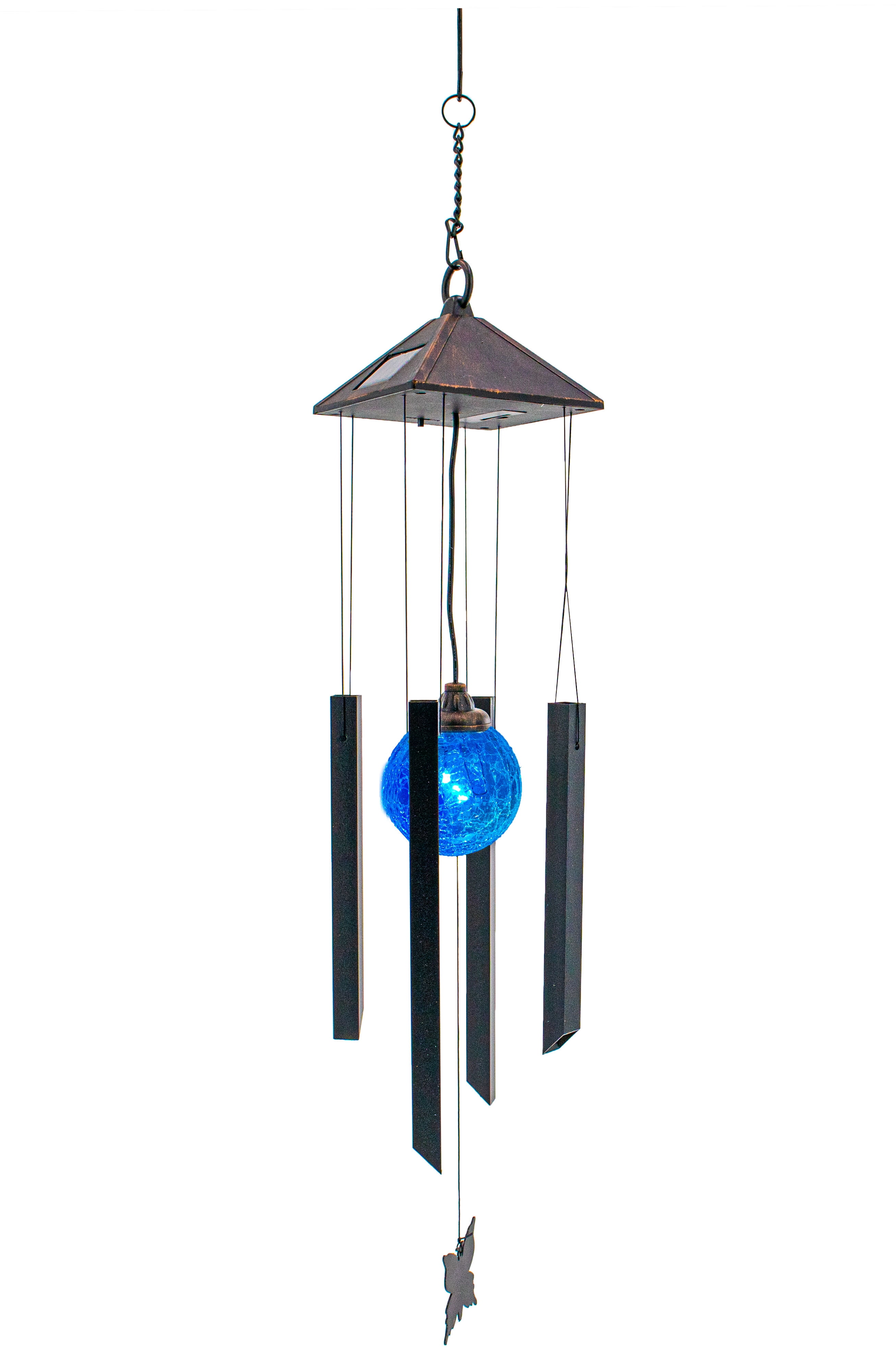 Solar Wind Chimes w/ Solar Color Changing Crackle Glass Globe LED Light