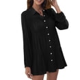 thumbnail image 1 of Vestido camisero para mujer, cuello vuelto, abotonado, manga larga, volantes, blusa, minivestido informal suelto Eccomum Negro/Pequeña, 1 of 7
