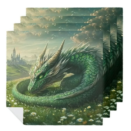 

FUMJ Dragon Castle Field Cloth Napkins Polyester Reusable Machine Washable Fabric for Events Dinner Napkin Dining Table Kitchen Daily Party Housewarming Farmhouse Decor 4 PCS