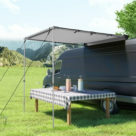 BENTISM Car Awning Car Tent Retractable Waterproof SUV Rooftop Grey 4.6'x6.6'