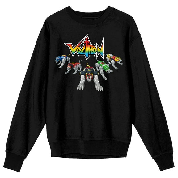 Voltron Lion Force Robots Crew Neck Long Sleeve Black Adult Sweatshirt-Medium