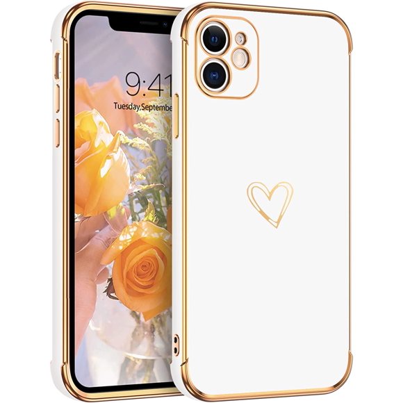 AmPm Case for iPhone 11, iPhone 11 Cases Cute Heart Pattern Soft TPU Plating Cover for Women Girls with Camera Protection & 4 Corners Shockproof Protection Phone Cases for iPhone 11 6.1" Black