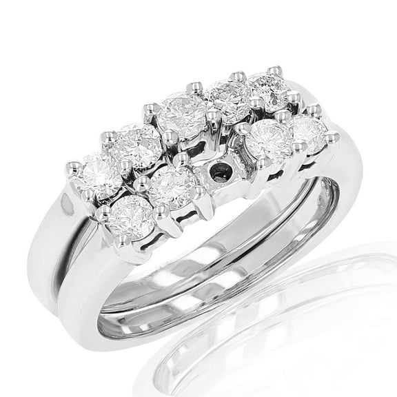 Vir Jewels 1.10 CTTW Semi Mount Diamond Wedding Bridal Set 14K White Gold Round Size 7 Female Adult