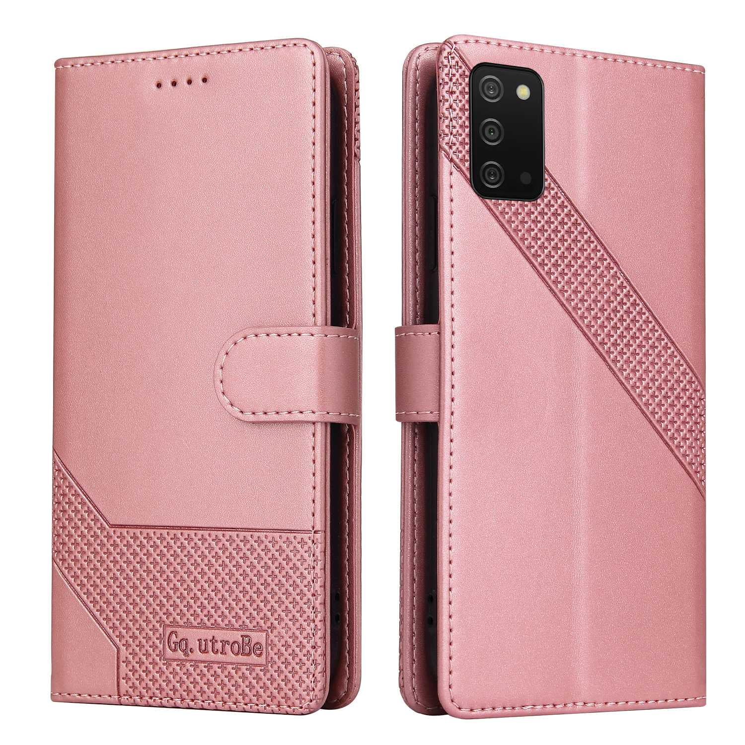 Rose Gold RFID Blocking Kickstand Card Slots Phone Case for Samsung A03s KRAFTCARE Samsung Galaxy A03s Case Premium Leather Galaxy A03s Flip Wallet Case with Screen Protector Shockproof Cover