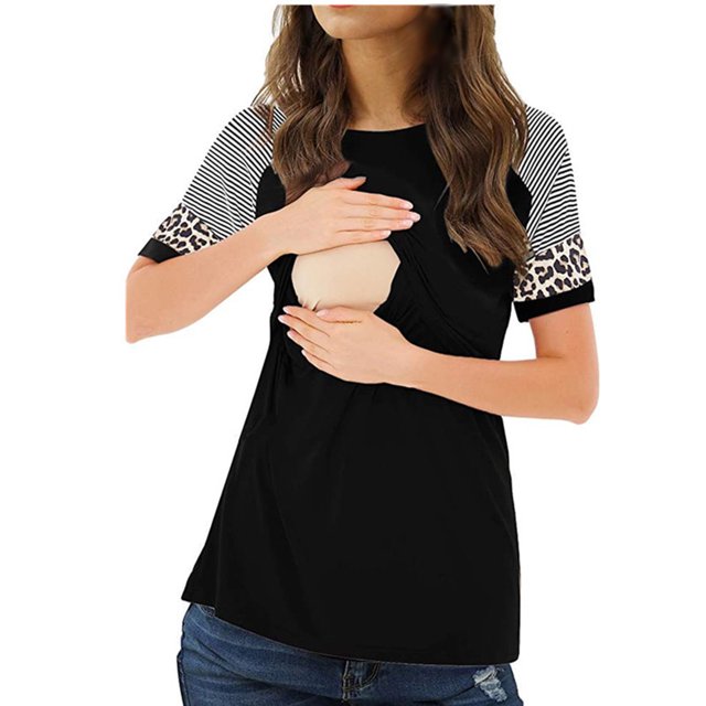 Pompotops T-shirt de Maternité Imprimé Léopard Décontracté d'Été pour Femmes