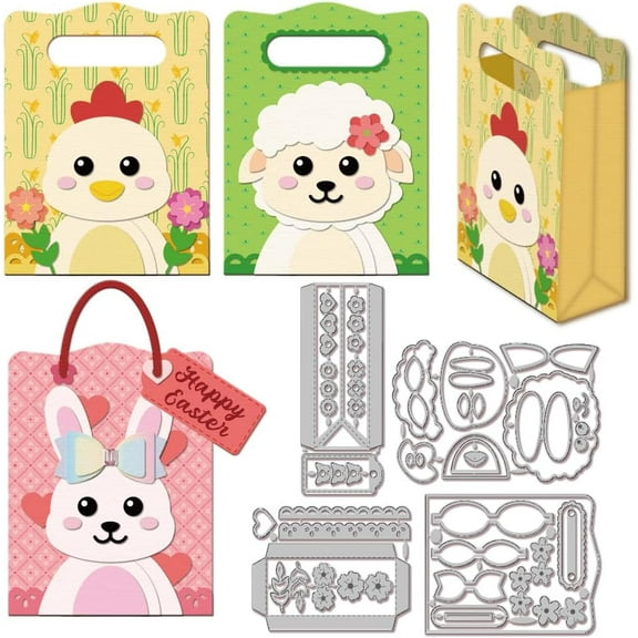 Easter Animal Gift Bag Cutting Dies Metal Rabbit Chicken Sheep Die Cuts Cartoon Animal Bag Frame Cutting Embossing Templates for Scrapbooking Crafts Paper Cards Making