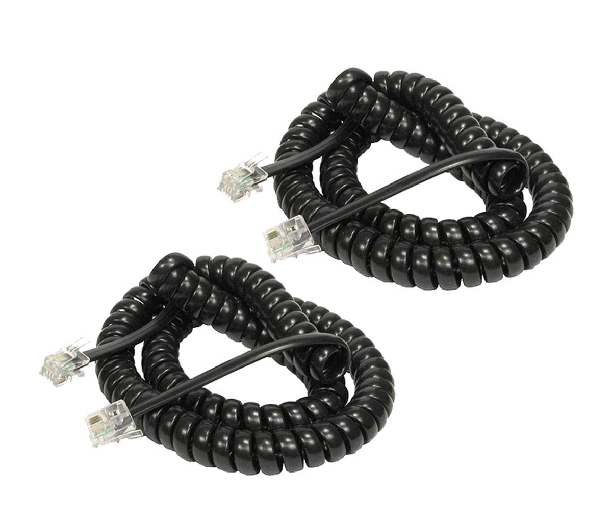 iMBAPrice (2 Pack) Black Telephone headset cable - 12 Feet Heavy Duty Coiled Telephone Handset Cord