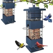 Bird Feeder Squirrel Proof,3.5LBS Metal Bird Seed Feeders for Outdoors Hanging,Wild Birds Feeders for Finch Cardinal Blue Jay Outside (Blue)