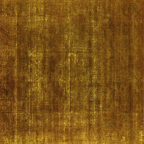 Ahgly Company Machine Washable Indoor Square Oriental Yellow Industrial Area Rugs, 8' Square