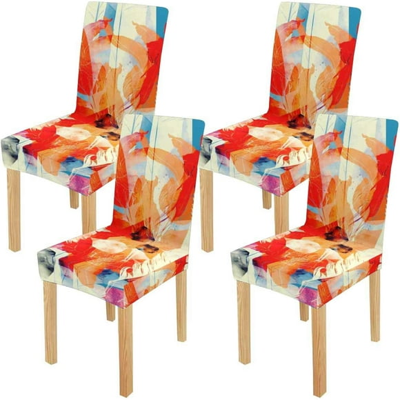 POGLIP Boho Moon Bird Feathers Flowers and Jewels Stretch Chair Cover Protector Seat Slipcover for Dining Room Hotel Wedding Party Set of 4