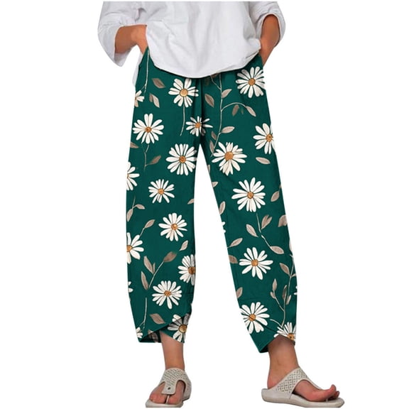 Staron Summer Pants for Women Wide Leg Capris Casual Loose Comfy Printed Lounge Travel Cropped Pants, Mint Green L