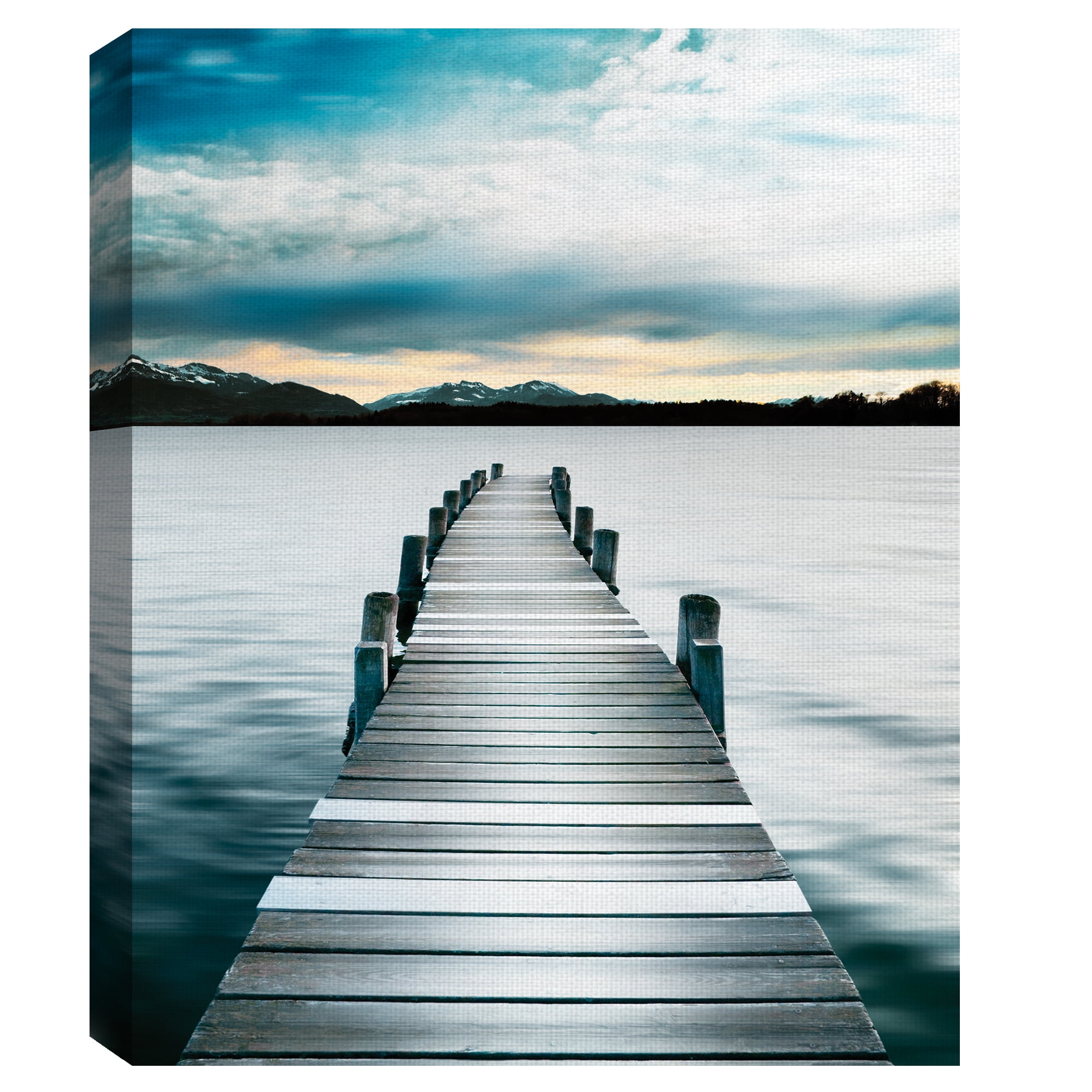 Pier Artwork Canvas Wall Art 45'' x 30'' x 1 Panel Vintage Lake Dock Picture Painting Print for Living Room
