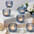 thumbnail image 6 of Set of 6 Blue Ribbed Glass Votive Candle Holders - Elegant Table Centerpieces for Weddings, , Parties, and Home Decor, 6 of 6