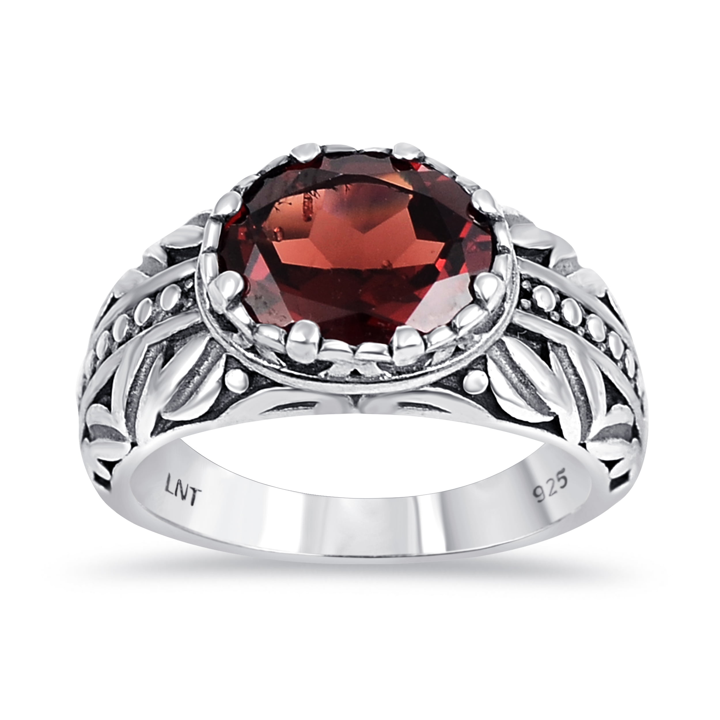 5-Stone Natural Garnet White Gold Plated 925 Sterling Silver Ring 2.94ct 