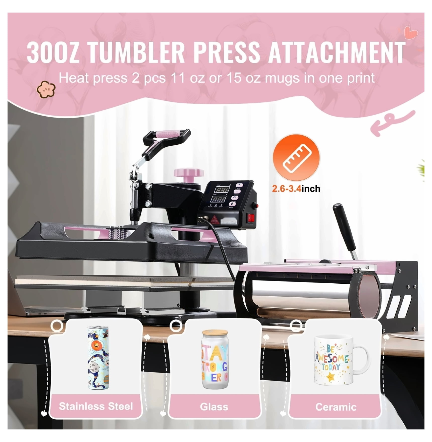 8 in 1 Heat Press Machine 15x15", 30oz Tumbler Press for T-Shirts, Hats, Mugs - Versatile DIY Heat Transfer Press