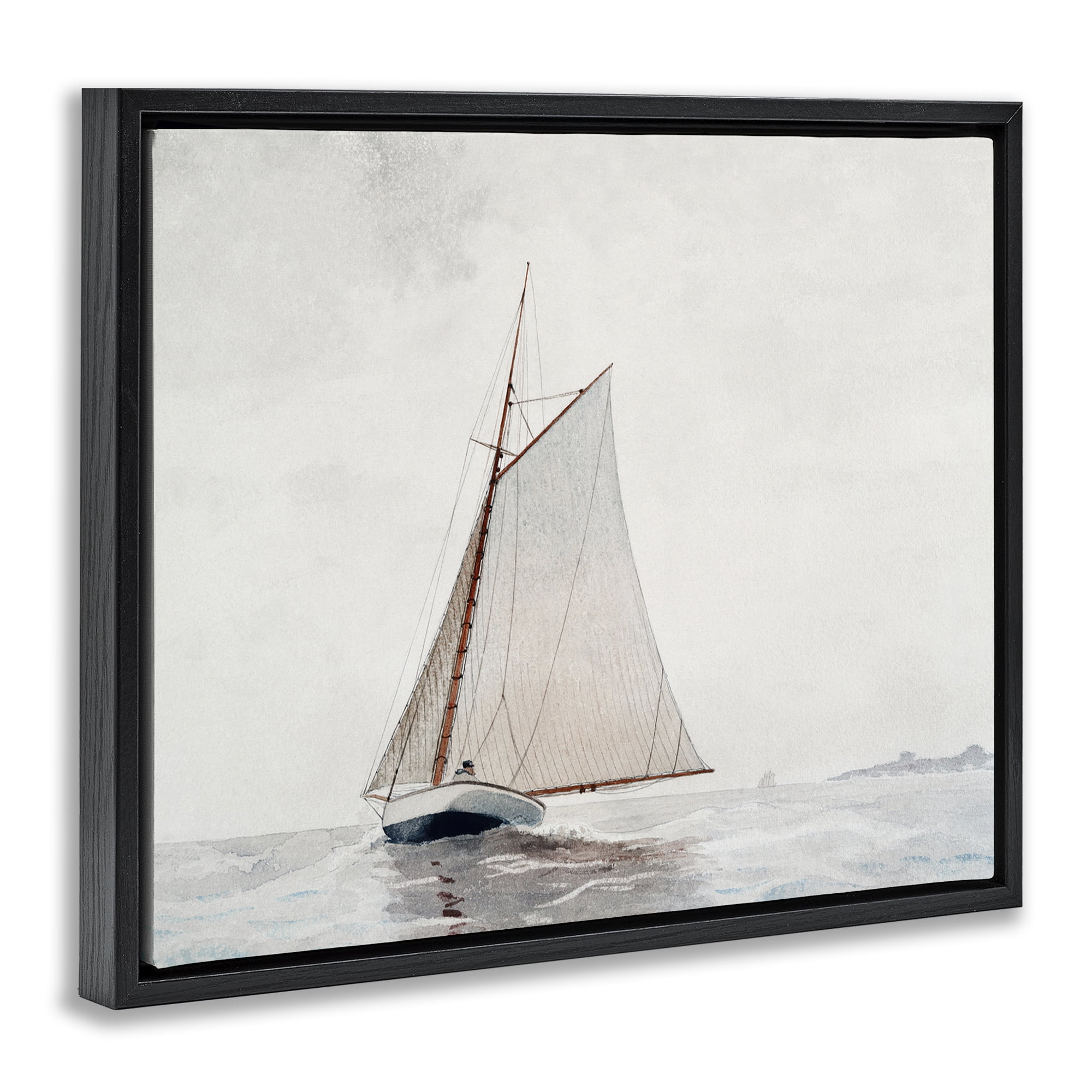 Stupell Industries Timeless Sea Vessel Transportation Painting Black Floater Framed Canvas Art Print Wall Art, 21 x 17