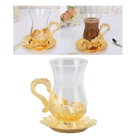 

FAGINEY Teacup Gold Coffee Cups European Beautifully Carved Coffee Cup Elegant Retro Zinc Alloy Teacup With Saucer For Bar Tea Table Vintage Coffee Cups