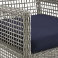 thumbnail image 4 of Modern Contemporary Urban Outdoor Patio Balcony Garden Furniture Side Dining Chair Armchair, Set of Two, Rattan Wicker, Navy Blue Grey Gray, 4 of 6