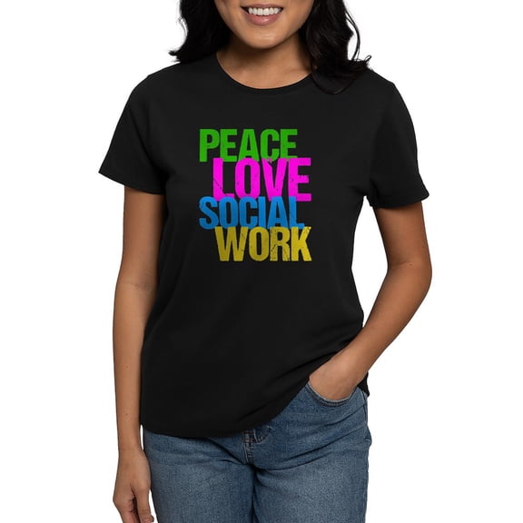 CafePress - Peace Love Social Work Women's Value T Shirt - Women's Traditional Fit Dark T-Shirt