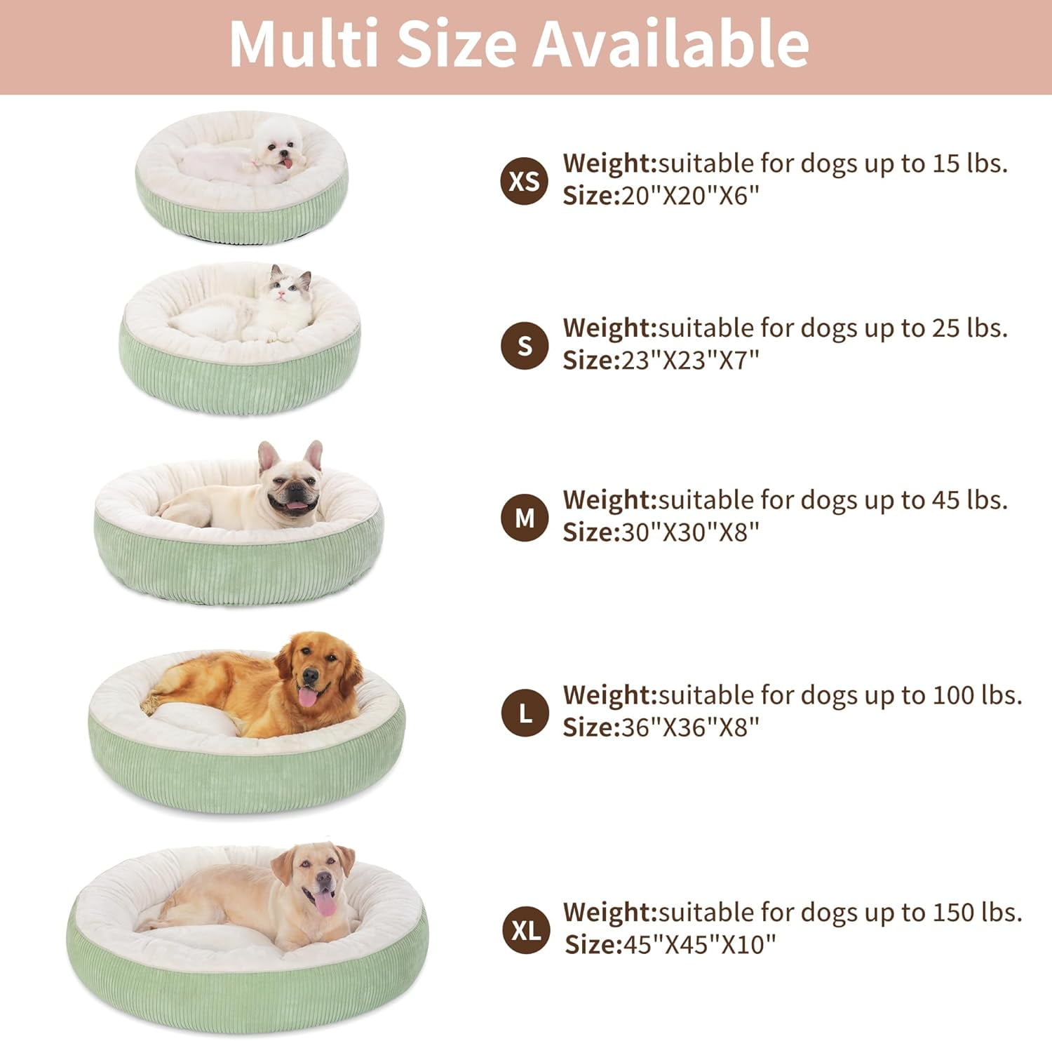 Donut Dog Bed,36 Inches Calming Round Dog Beds for Large Dogs,Washable Anti Anxiety Cuddler Dog Bed with Removable Cover(Sage Green,Large)