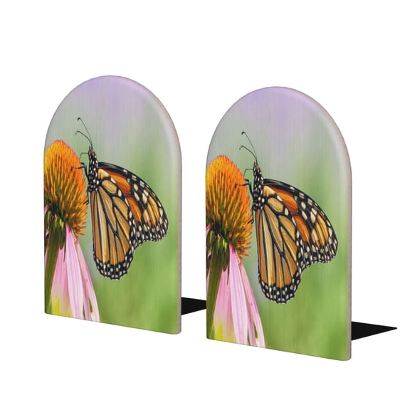 Picia A monarch butterfly Pattern Wood Bookends for Shelves,Non-slip Bookends, Heavy Duty Wooden Bookend Support,1 Pair