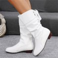 thumbnail image 6 of XIMIN Women Wide Calf Boots with Side Zipper Leather Wide Cowgirl Square Toe Boots Extra Wide Calf Short Shaft Boots Boots Slouch Wide Width Ankle Boots Outdoor Footwear, 6 of 7