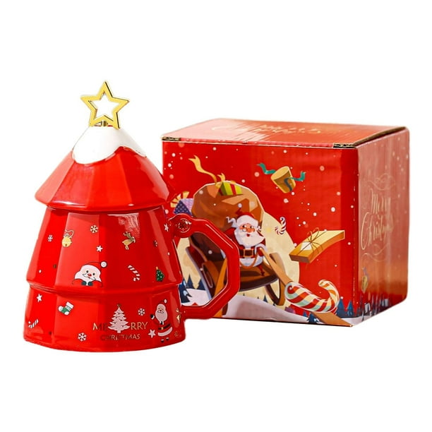 Taza de cerámica navideña, regalo de vacaciones, taza novedosa, taza de la mañana de Navidad, taza de leche, vajilla decorativa para la mesa, taza de rojo