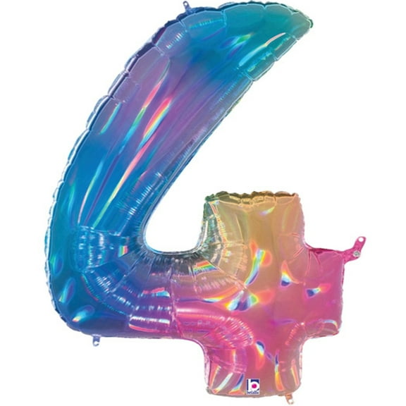 Megaloon Number 4 Opal Rainbow 34 Inch Foil Mylar Balloon [15844RW]