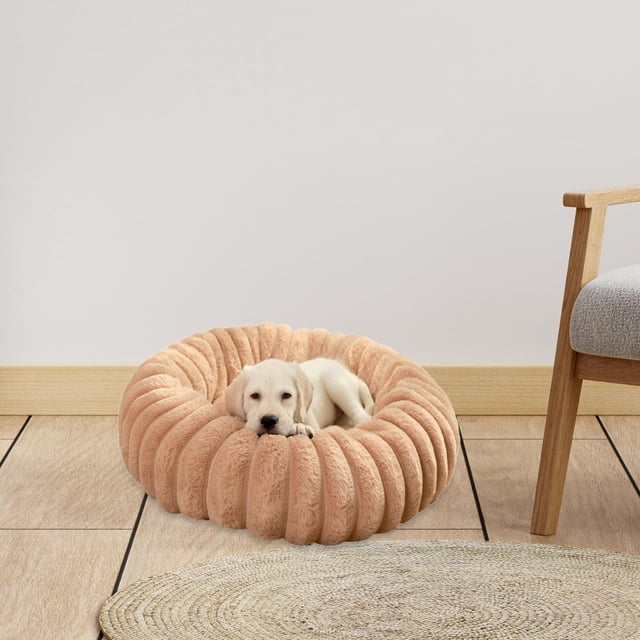 Cama redonda de felpa para gatos Yinane cama acolchada para perros y gatos Caqui 50cm