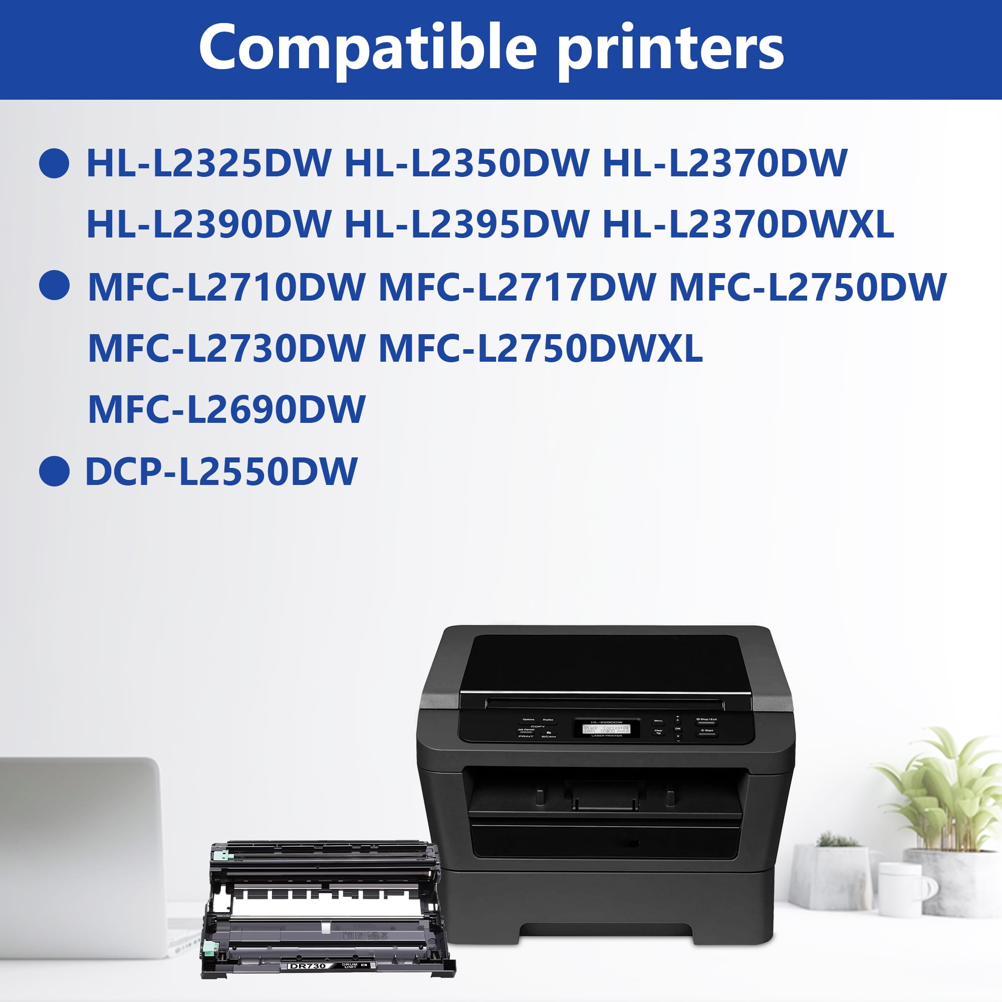 DR 730 DR730 Drum Unit 2-Pack Black Compatible for Brother DR730 DR 730 Drum Unit for HL-L2350DW HL-L2395DW HL-L2370DW HL-L2370DWXL MFC-L2750DW Printer