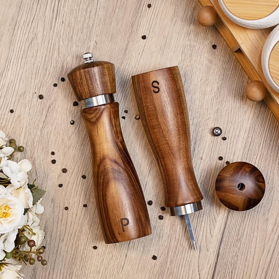 Salt and Pepper Mill Set, Wooden Salt and Pepper Grinders, Shakers with Ceramic Core- 8 Inches -Pack of 2