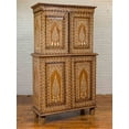 thumbnail image 2 of Vintage Anglo Indian Teak Wood Wardrobe Bone Inlaid Cabinet, Bone inlay armoire, bone inlay almirah, bone inlay unit, 2 of 7