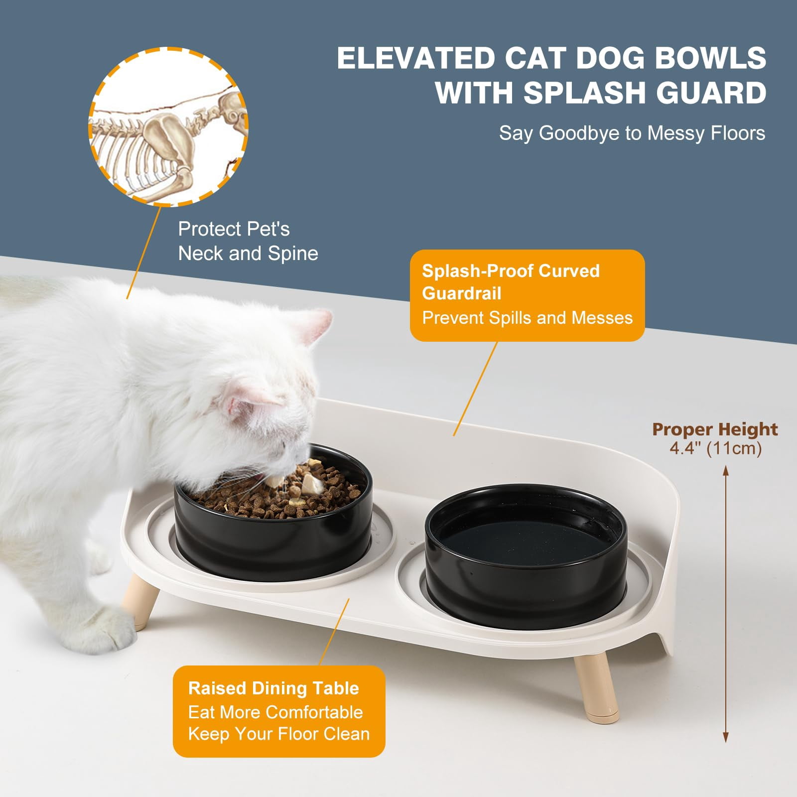 Elevated Ceramic Dog Bowl Set with Stand Splash Proof Raised Bowls for Food and Water Ideal for Small to Medium Dogs 2 x 850 ml 28.74 oz