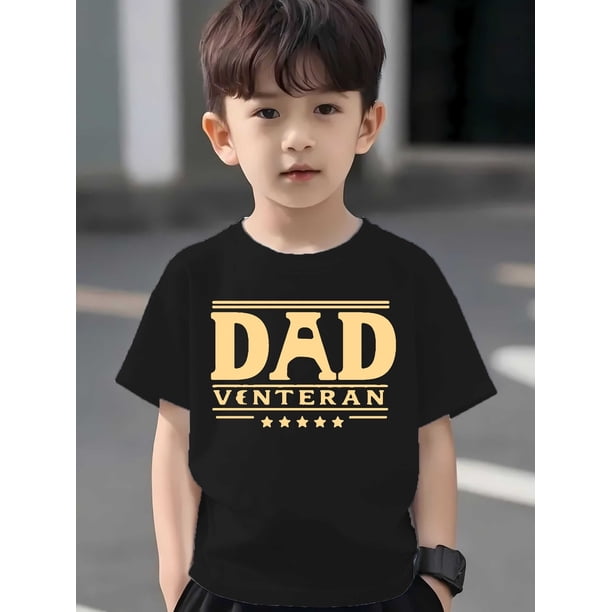 Boys' Patriotic "DAD Veteran" Soldier Silhouette Graphic Cotton T-Shirt - Lightweight Breathable Short Sleeve Casual Summer Top, Regular Fit Easy Care, Military T Shirts