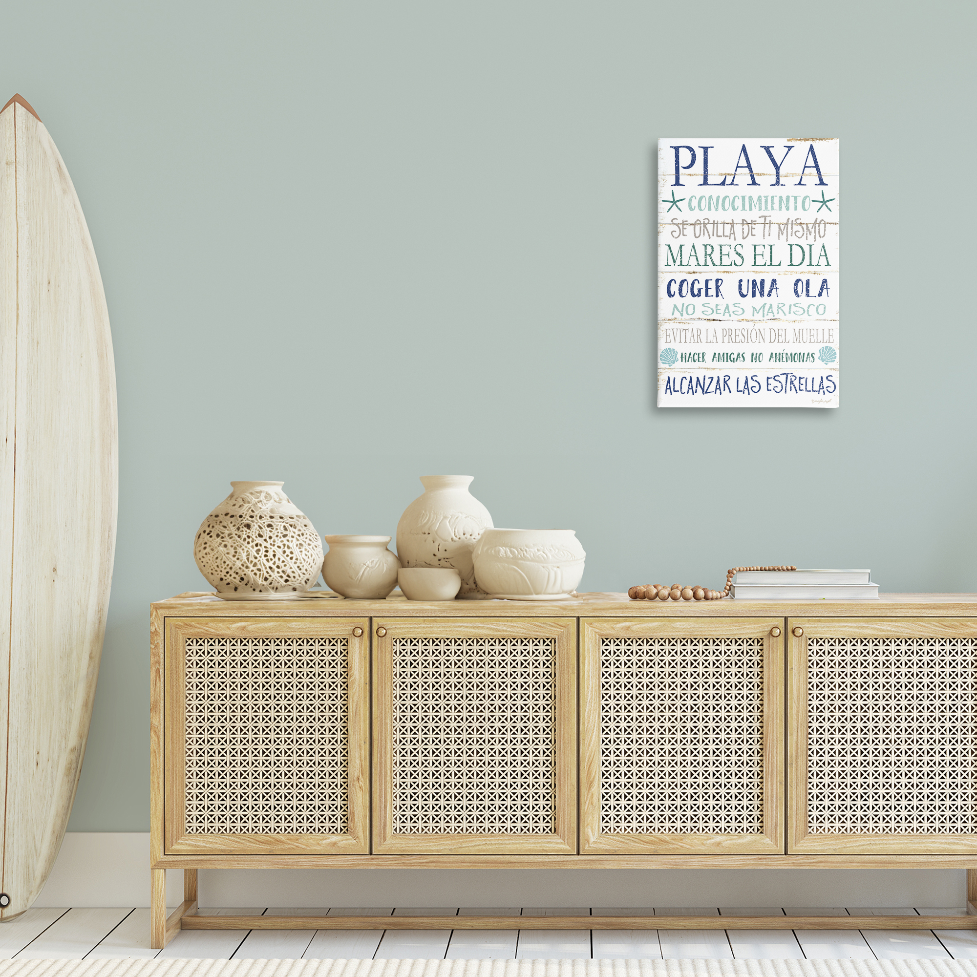Stupell Industries Frases Felices De Playa Beach Painting Wrapped Canvas Art Print Wall Art, 20 x 30